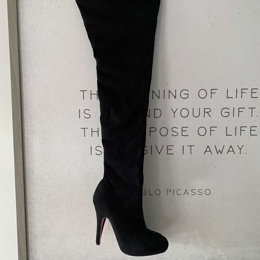 Ami club wear, black micro suede over the kneel, size 5.5